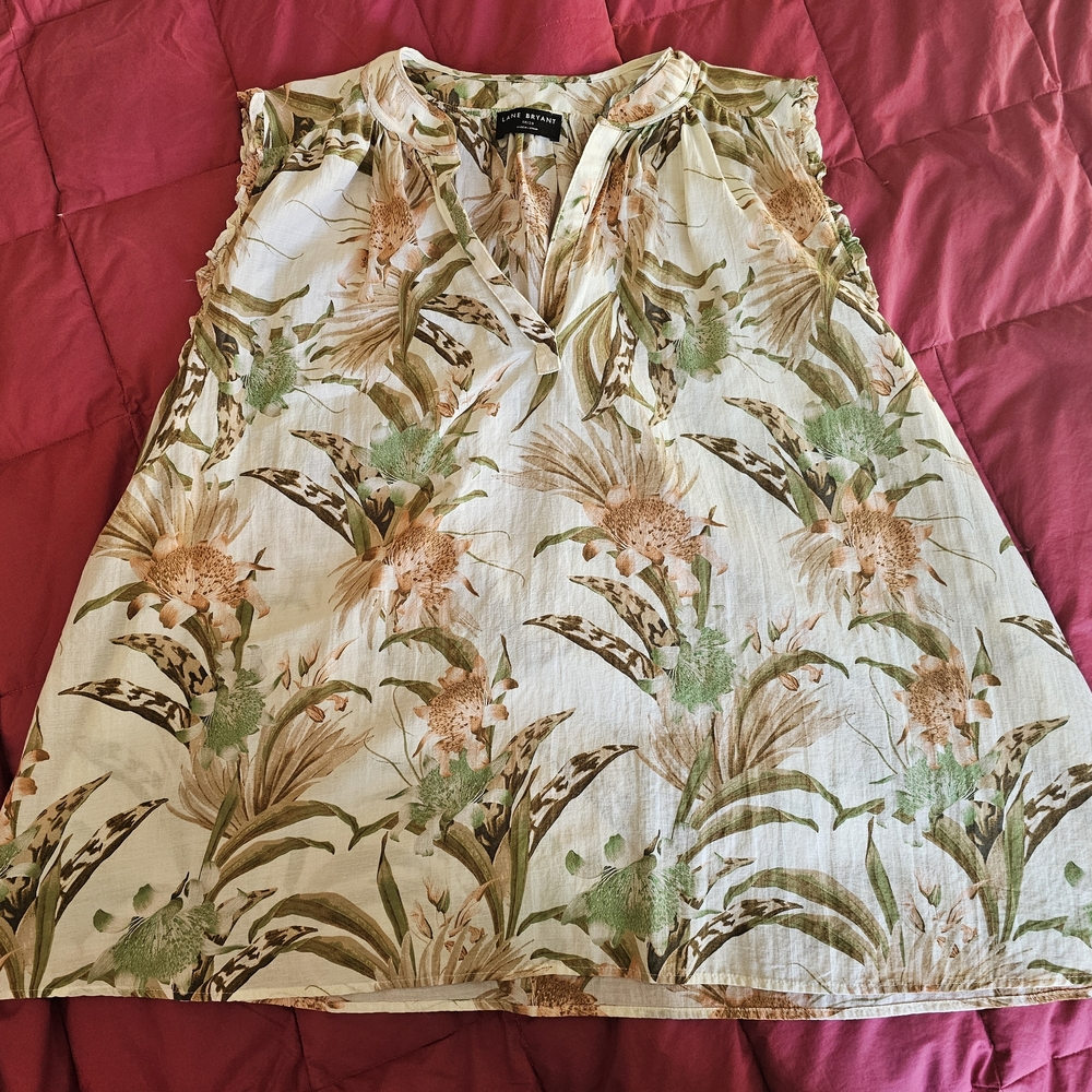 Lane Bryant Tropical Green and Cream Blouse